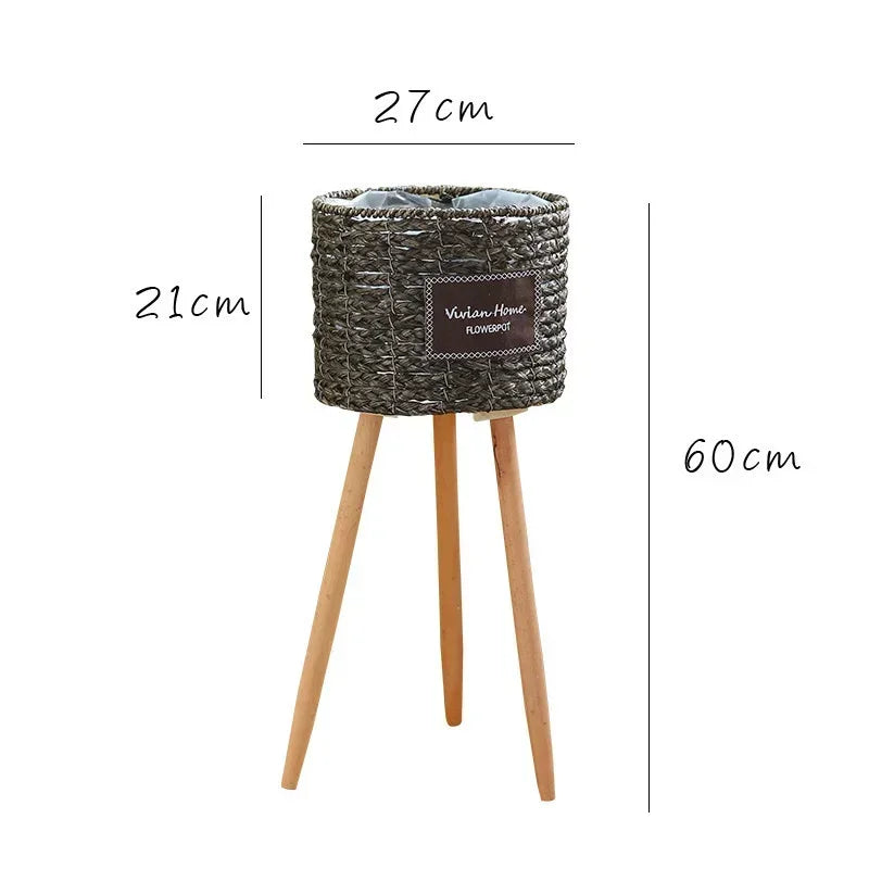 panier tressé pieds moderne rustique naturel bois clair plantation fleur décoration intérieure vintage autonome