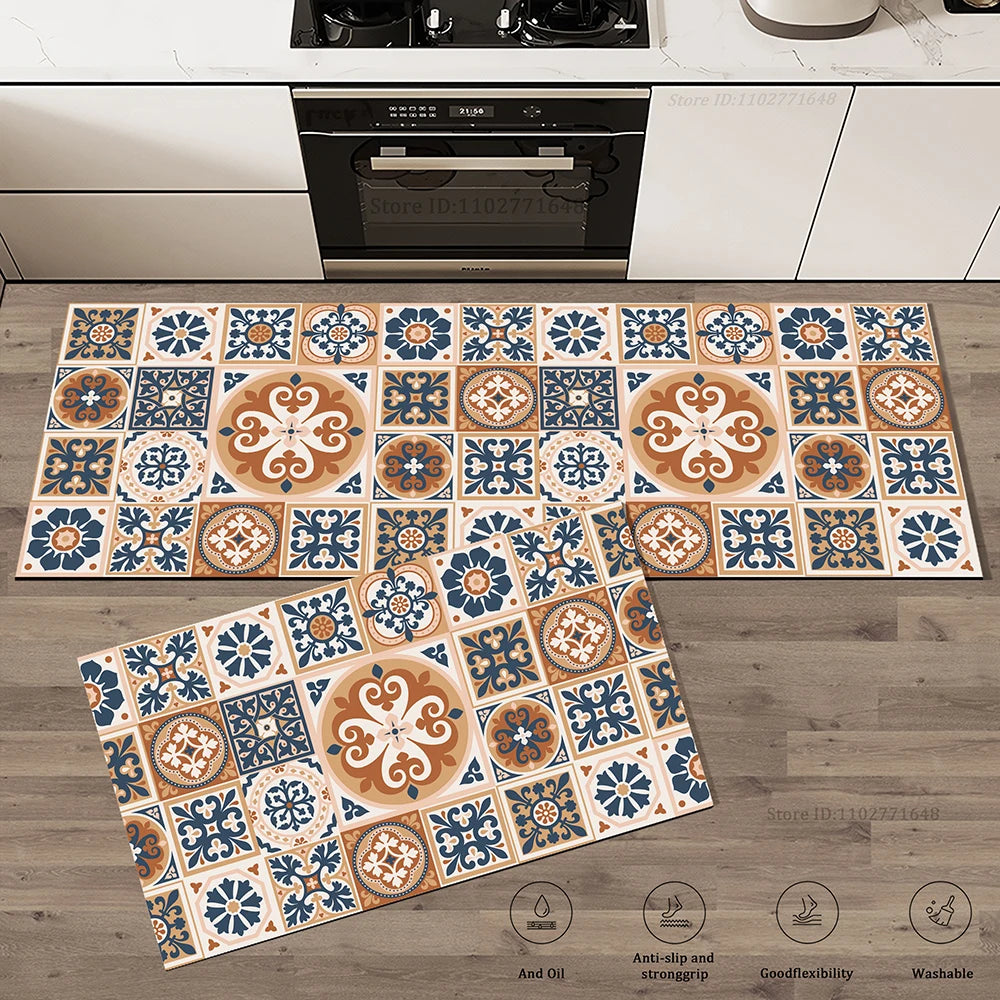 tapis sol antidérapant moderne patchwork bleu blanc beige orange 40x60cm 50x80cm
