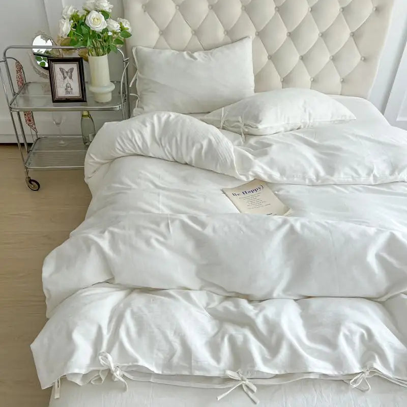 ensemble literie blanc minimaliste 100 coton doux drap housse taies oreillers moderne jacquard