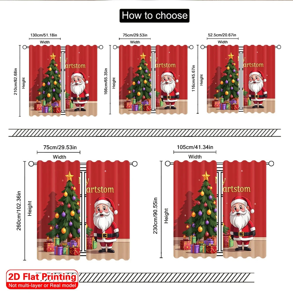 rideau noël classique père noël arbre décor rouge vert or flocons opaques polyester
