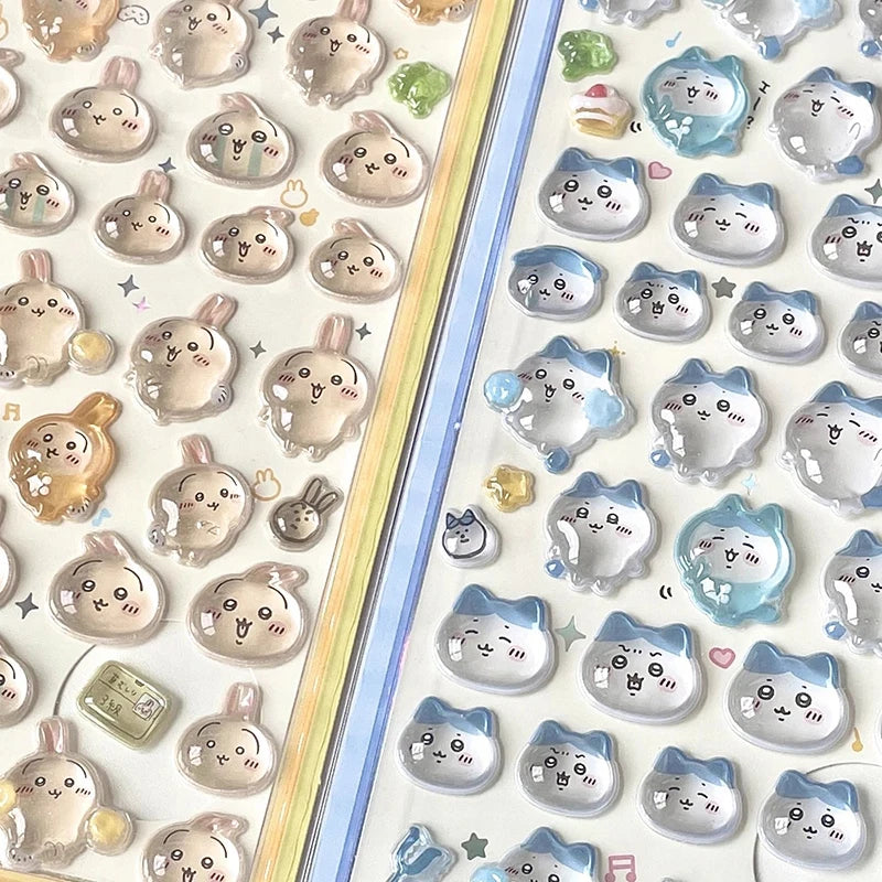 sticker 3d mignon animaux expressions différentes blanc bleu rose jaune gris vert clair cartoon