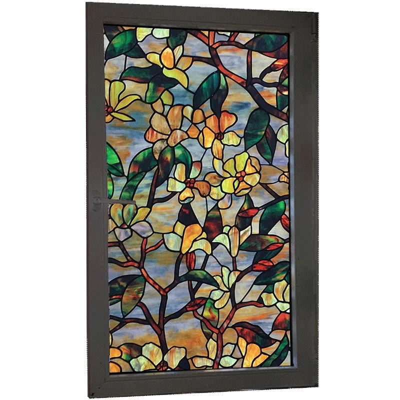 film protection vitrail opaque art nouveau fleurs motifs adhésif isolation uv décoration maison DIY