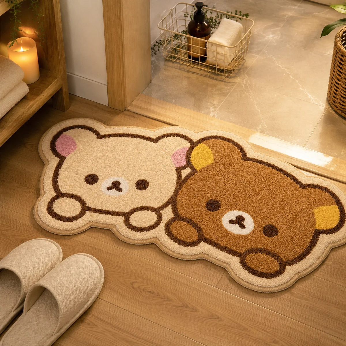 tapis décoration kawaii ours mignon pelucheux antidérapant intérieur maison salle bain chambre entrée