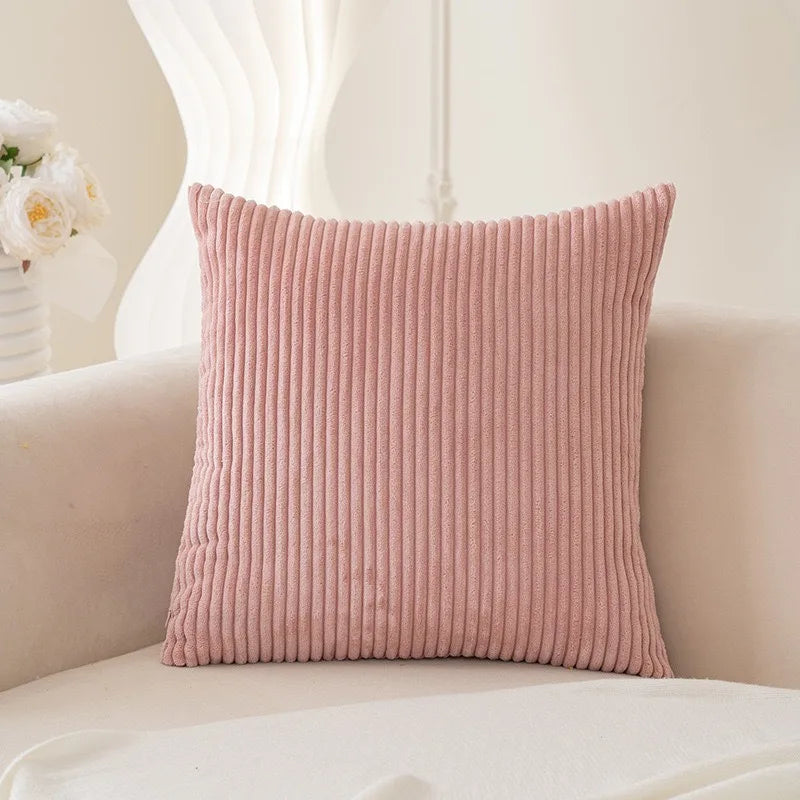 housse coussin velours côtelé rayée beige décorative canapé salon lit moderne doux
