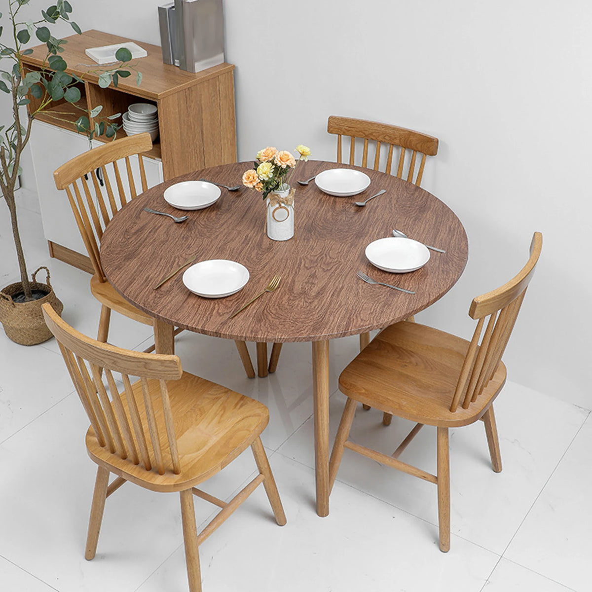 table ronde pvc imperméable marron aspect bois moderne pique nique camping 48 60 72