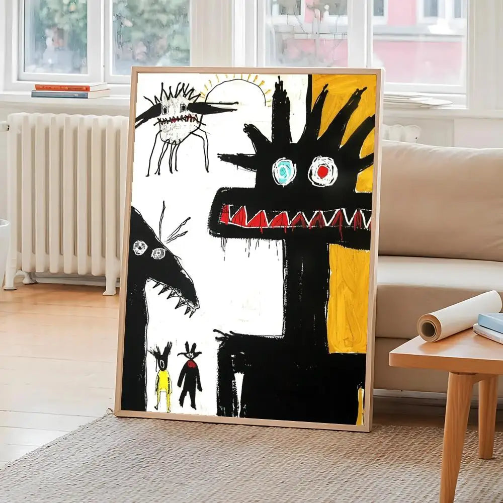 affiche art moderne pop dessin animé abstraite couleur noir jaune rouge self adhesive chambre