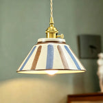 lampe suspendue vintage blanc bleu fleurs rayures cordon ajustable ampoule E27 chambre salon restaurant