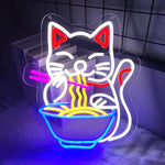 décoration murale néon chat nouilles ramen couleurs vives moderne suspension câbles usb