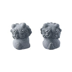statues lions gris texture sculptée motifs floraux japonais traditionnel shisa dimensions petites
