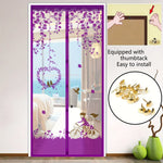 rideau porte magnétique violet fleurs feuilles moderne opacité ventilation anti insectes