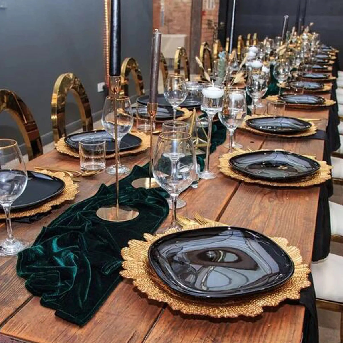 chemin table velours vert foncé classique maison solide imprimé polyester dimensions grandes tables événementiel