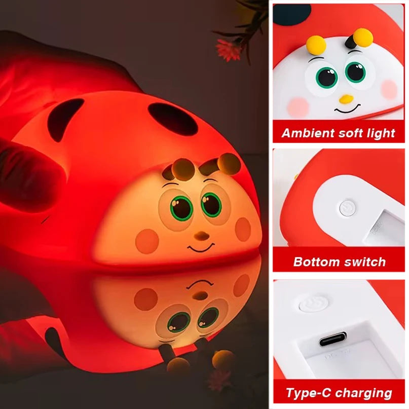 veilleuse led rgb coccinelle rouge enfantin batterie rechargeable tactilesleeping lights ambient reading