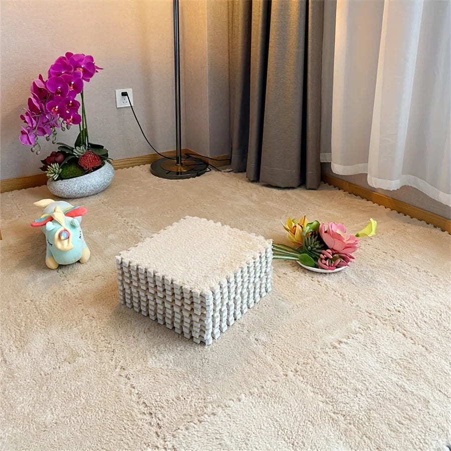 tapis modulables carreaux géométriques 30cm 30cm gris noir marron clair doux moelleux moderne confortable