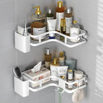étagère salle bain angle double couche adhésive blanche noire moderne multifonctionnelle rangement muralement fixée