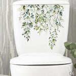autocollant mural décoration toilettes motif feuilles fleurs floral opaques blanc