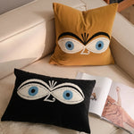 taies d'oreiller brodées chat yeux velours jaune noir modernes décoratives lit voiture 45x45