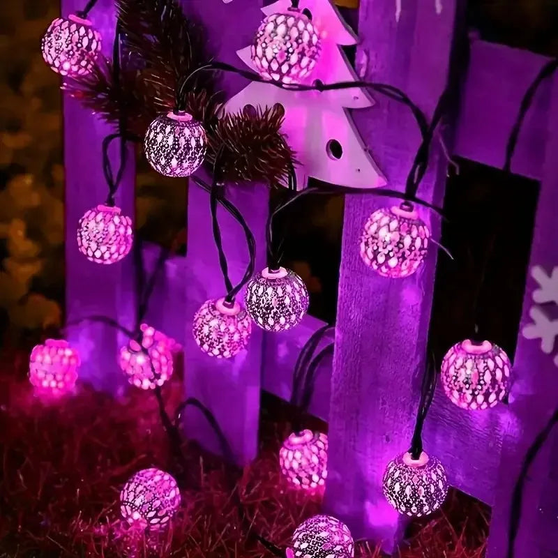 guirlande lumineuse solaire 5m 20leds violet géométrique moderne extérieur nocturne halloween noël mariage