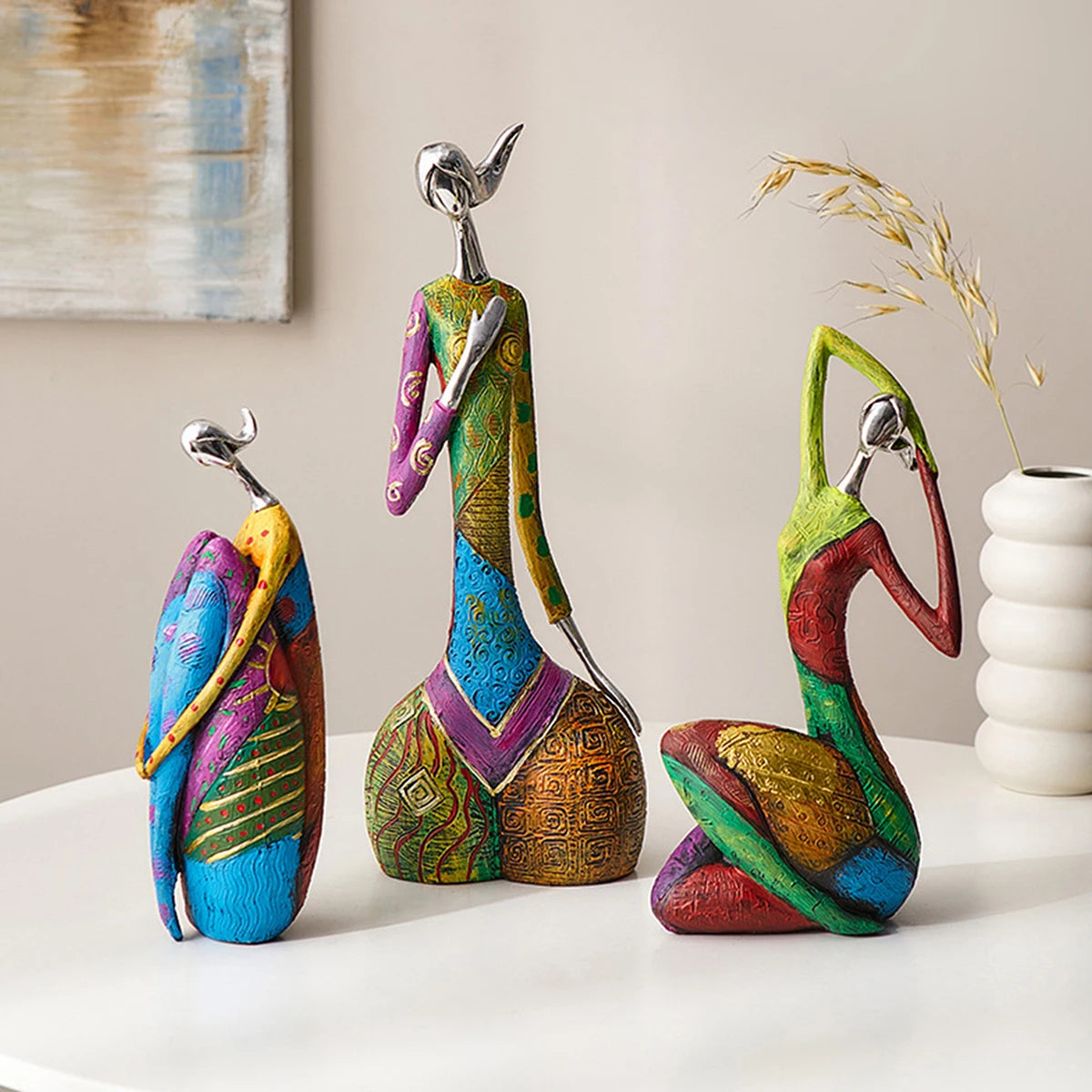 sculpture abstraite résine bleu vert rouge jaune or violet géométrique contemporain