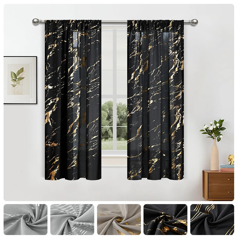 rideau imprimé marbre noir doré élégant maison 100% polyester modernes