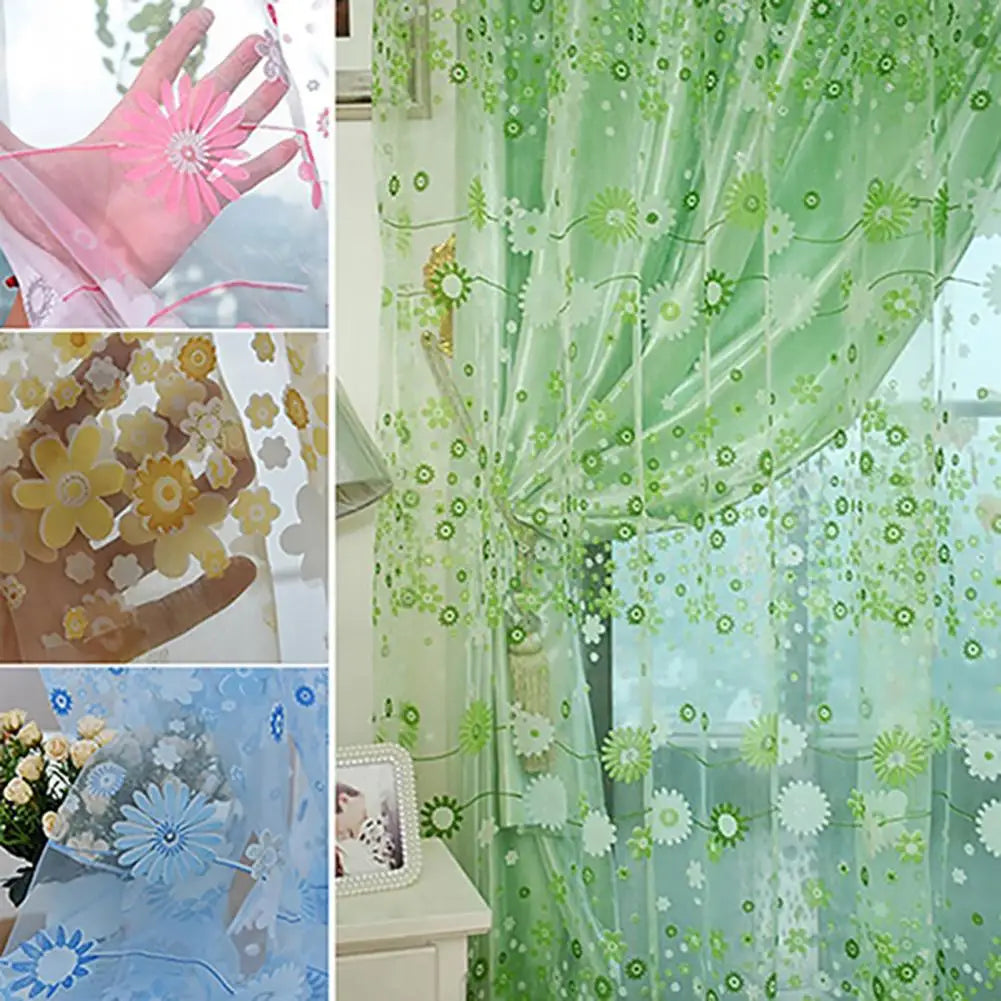 rideau floral transparent décoration intérieure motifs naturels bleu violet vert rose jaune decoration