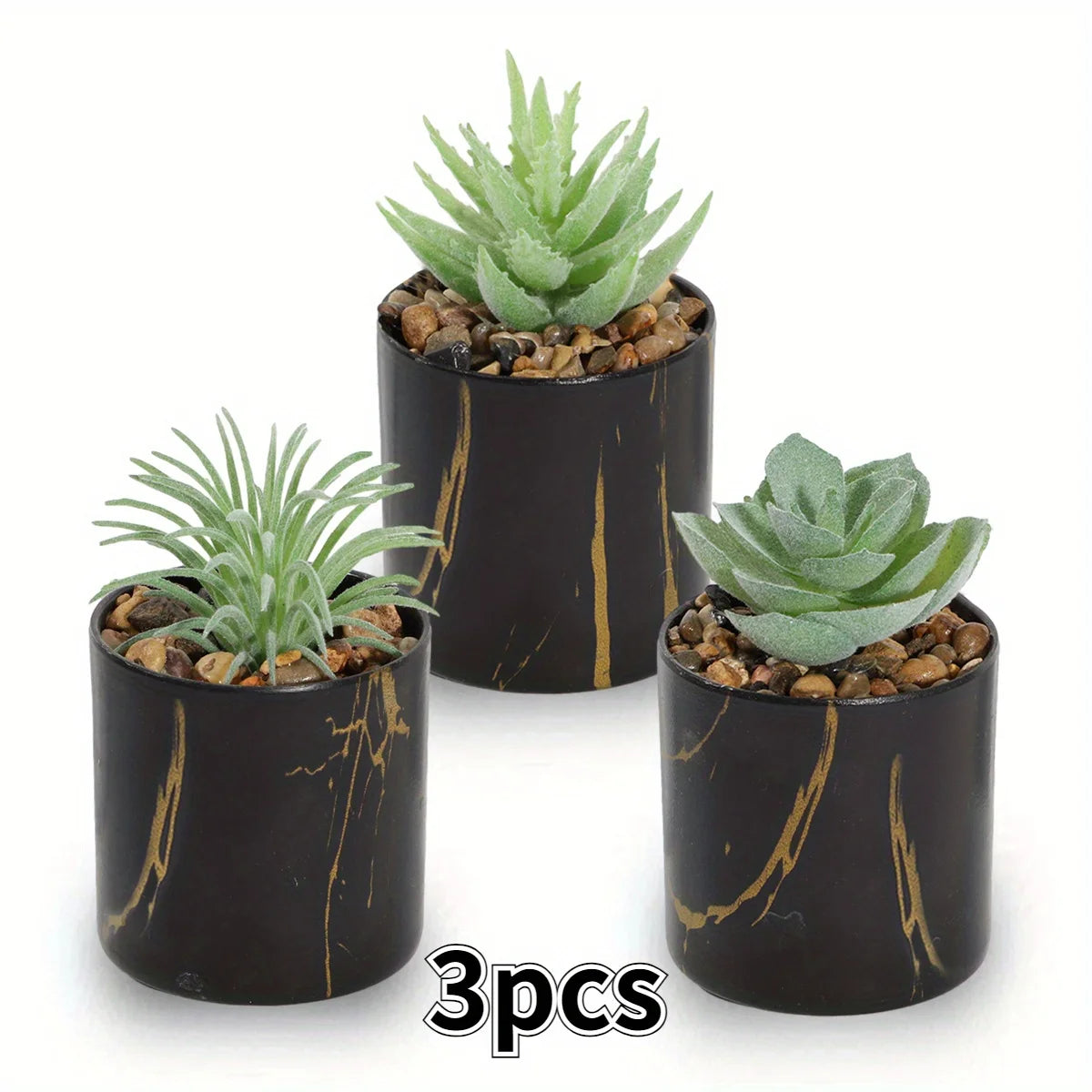 plantes succulentes artificielles marbre noires veines dorées pots modernes élégants décoration intérieure pièces