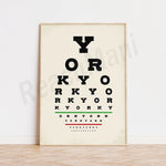 Affiche d'examen de la vue avec des lettres et du texte en anglais.