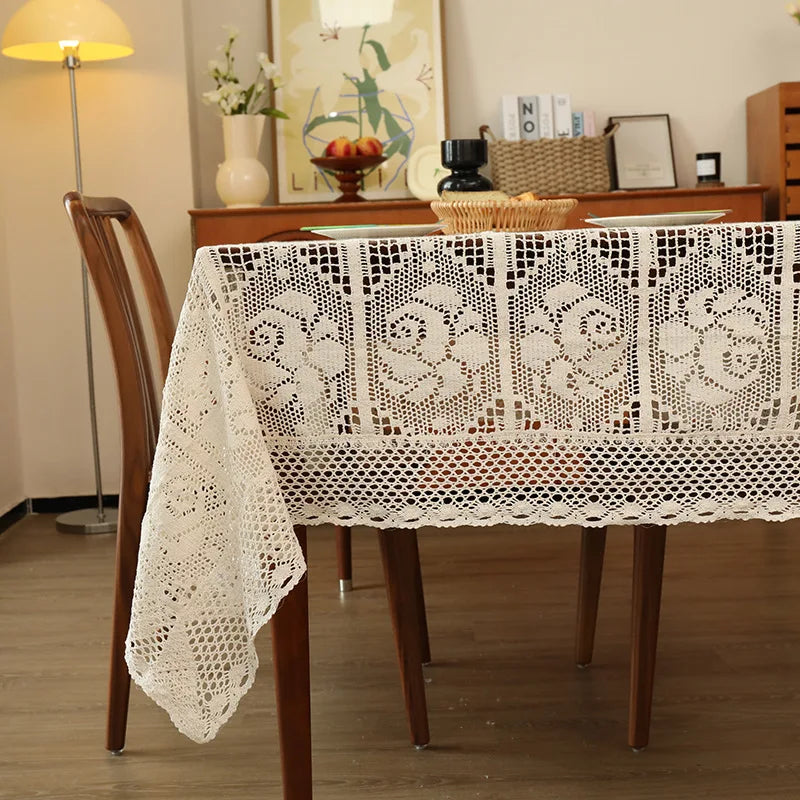 nappe coton fleur brodée table manger mariage fête noël classique floral beigeclair rustic