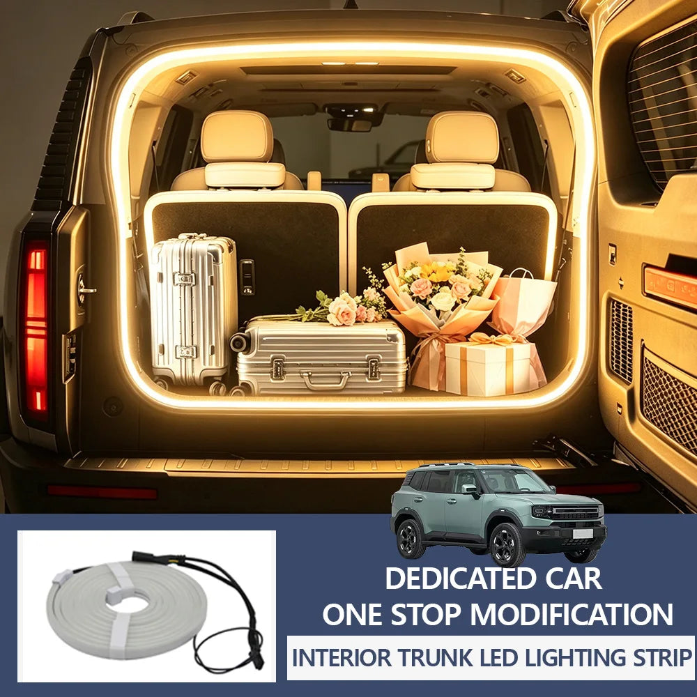 ruban led blanc coffre voiture éclairage ambiance decoration intérieure moderne fixations
