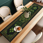 nappe lin trèfles celtiques motifs végétaux vert or festive table decoration durable
