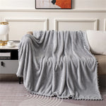 couverture tricotée polyester blanc motif pompons douce hiver décoration chambre coucher