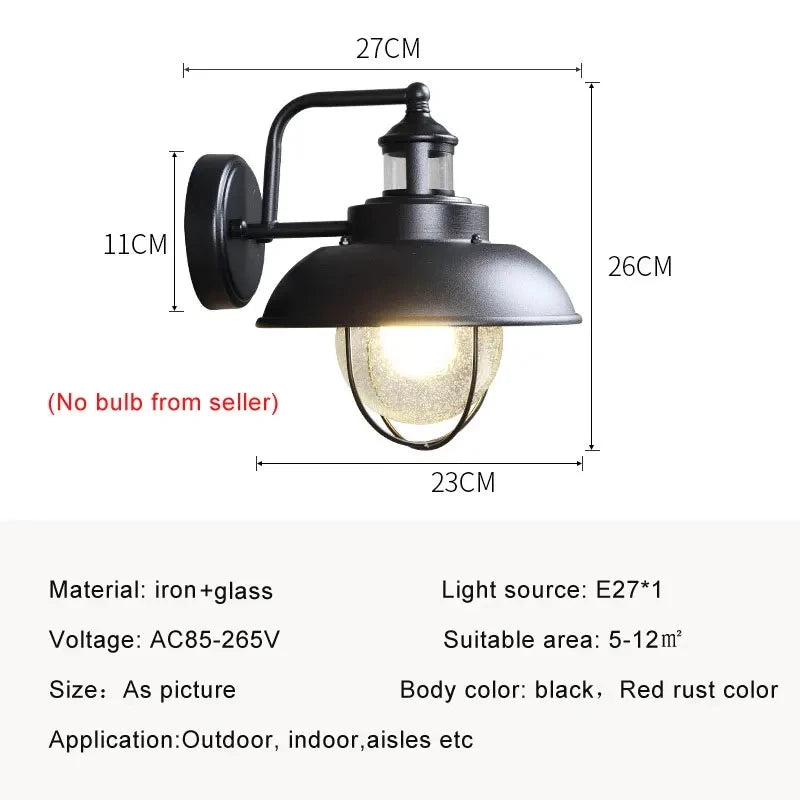 lampe murale vintage verre bulle transparent noir rouge rouille ampo E27