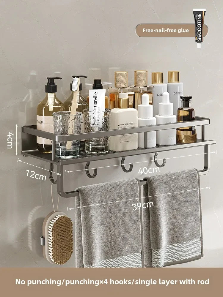 étagères murales salle bain gris métallisé perforées modernes fixations vis sans perforetion aluminium