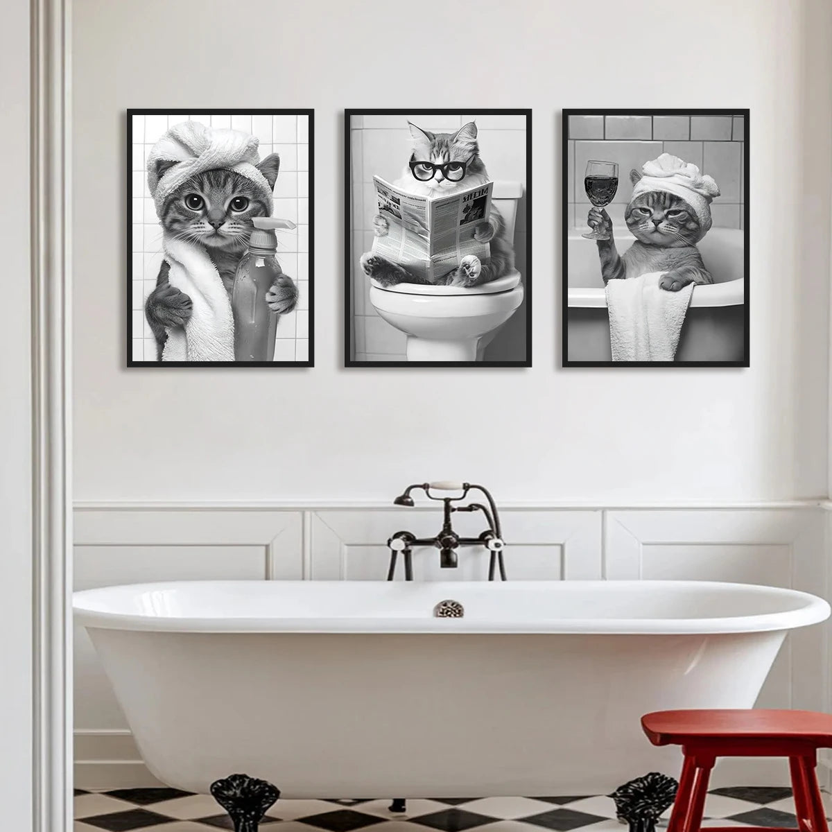affiche moderne toile imprimée chats humoristiques salle bains toilettes décoration mur sans cadre