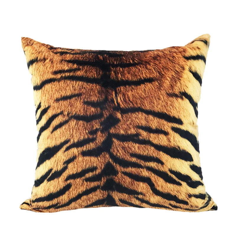 taie d'oreiller tigre léopard feuilles tropicales moderne housse coussin velours noir moutarde décoration salon