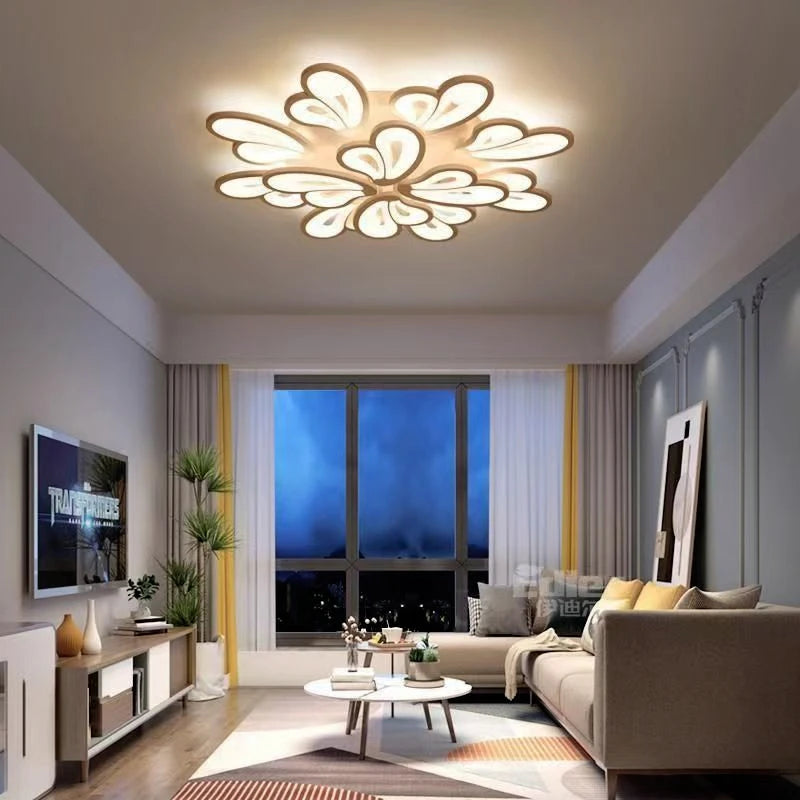 plafonnier moderne blanc gris feuilles stylisées éclairage quotidien chambre salon télécommande led adjustable