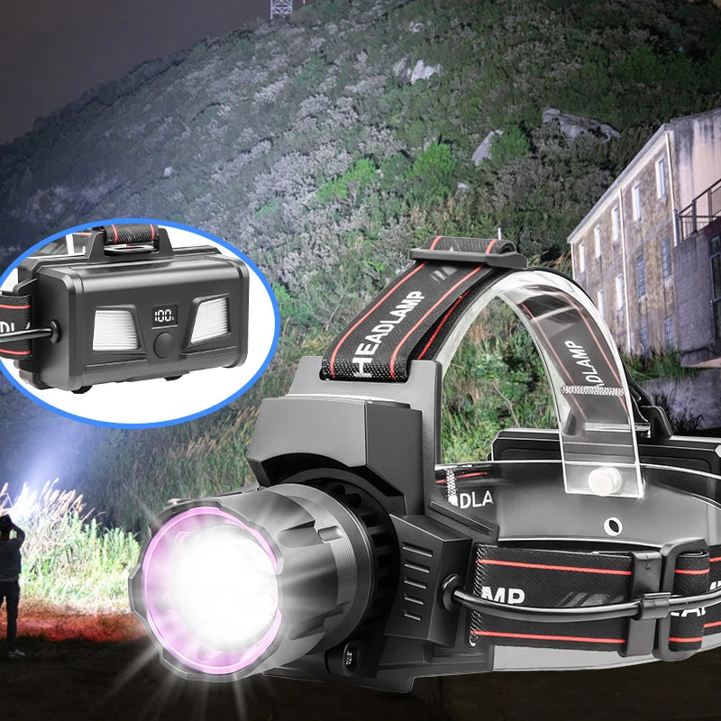 lampe frontale uv 395nm led rechargeable zoomable noir violet blanc