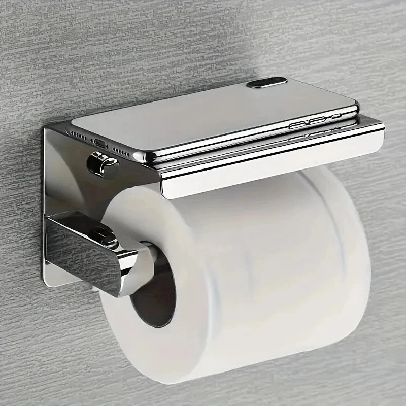 porte rouleau papier toilette étagère support téléphone moderne argenté acier inoxydable minimaliste fixations murales