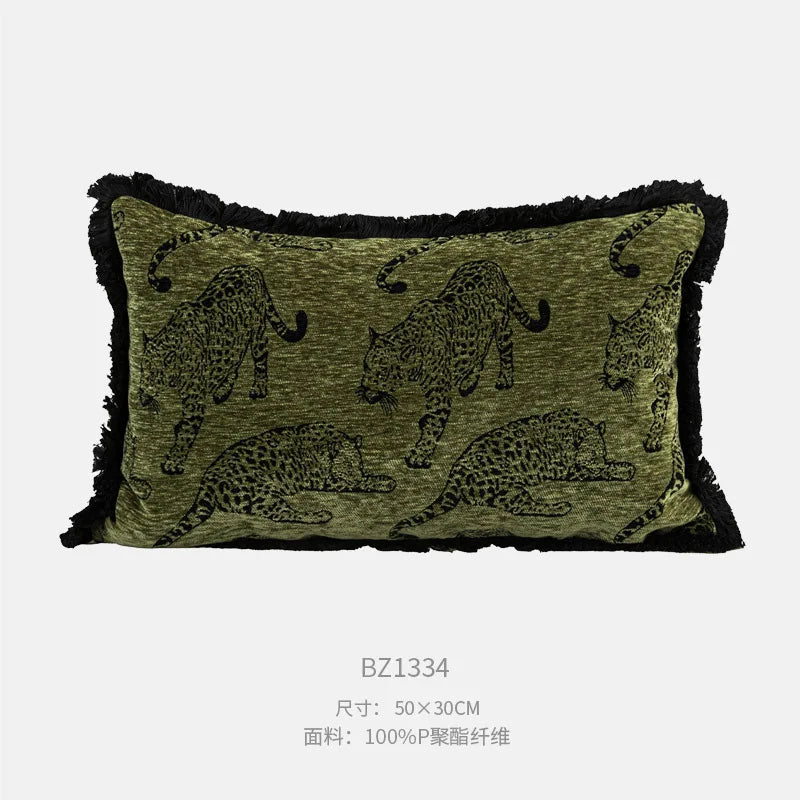 housse coussin motif léopard noir vert olive moderne décoration intérieure polyester carré sofa chaise