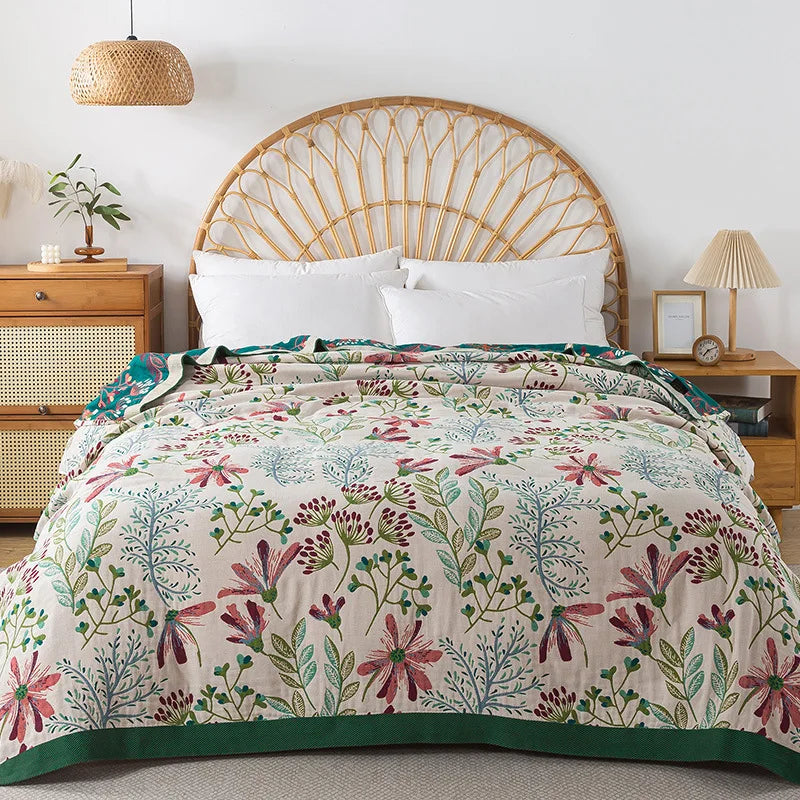 couverture coton motif floral blanc vert rouge bleu 200x230cm opacité traditionnelle adhésive maison