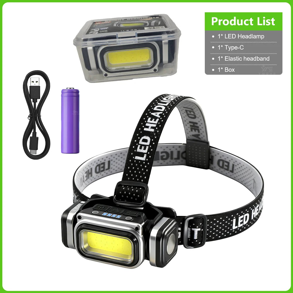 lampe frontale led rechargeable usb course pêche bande élastique aimant fort