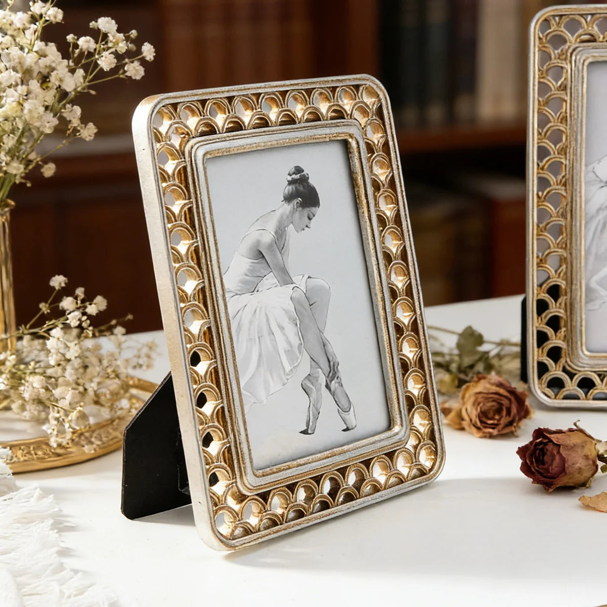 cadre photo doré argenté classique élégant support inclinable résine rectangle moderne decoration
