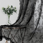 rideaux polyester dentelle fleur noir salon festifs pastorales romantiques