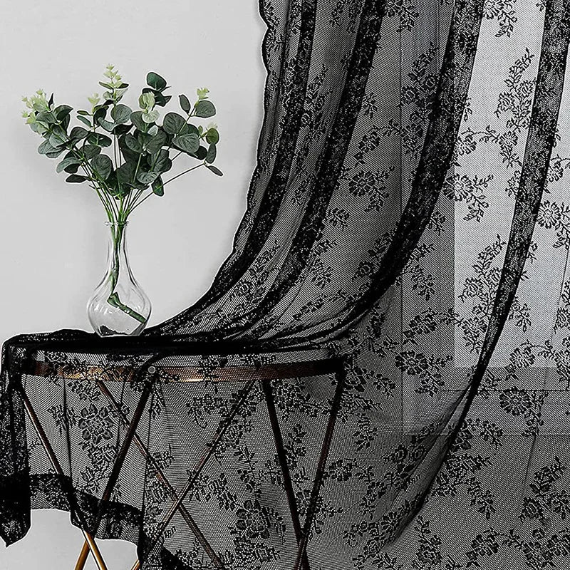 rideaux polyester dentelle fleur noir salon festifs pastorales romantiques