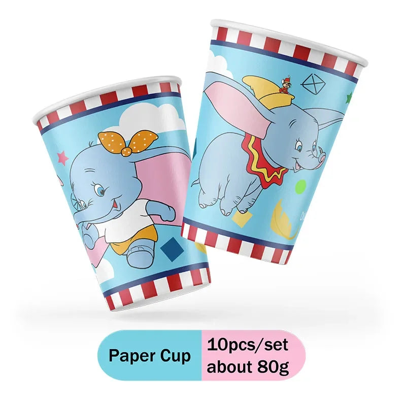 vaisselle jetable décoration anniversaire enfant éléphant volant assiettes gobelets bannière autocollants fond scène bleu