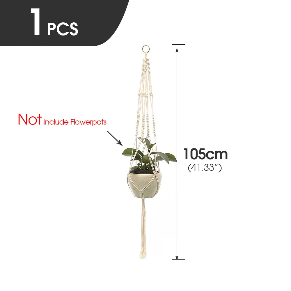 support plante suspendue macramé blanc fait main décoration jardin intérieur boho corde coton