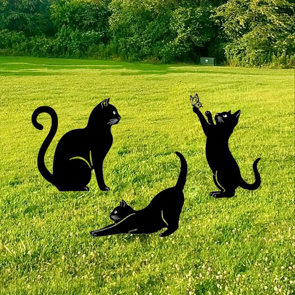 statues extérieures silhouettes chats noirs minimaliste tringle jardin