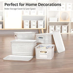 boîtes rangement réutiliables tressées gris blanc modernes minimalistes pièces couvercles plastique