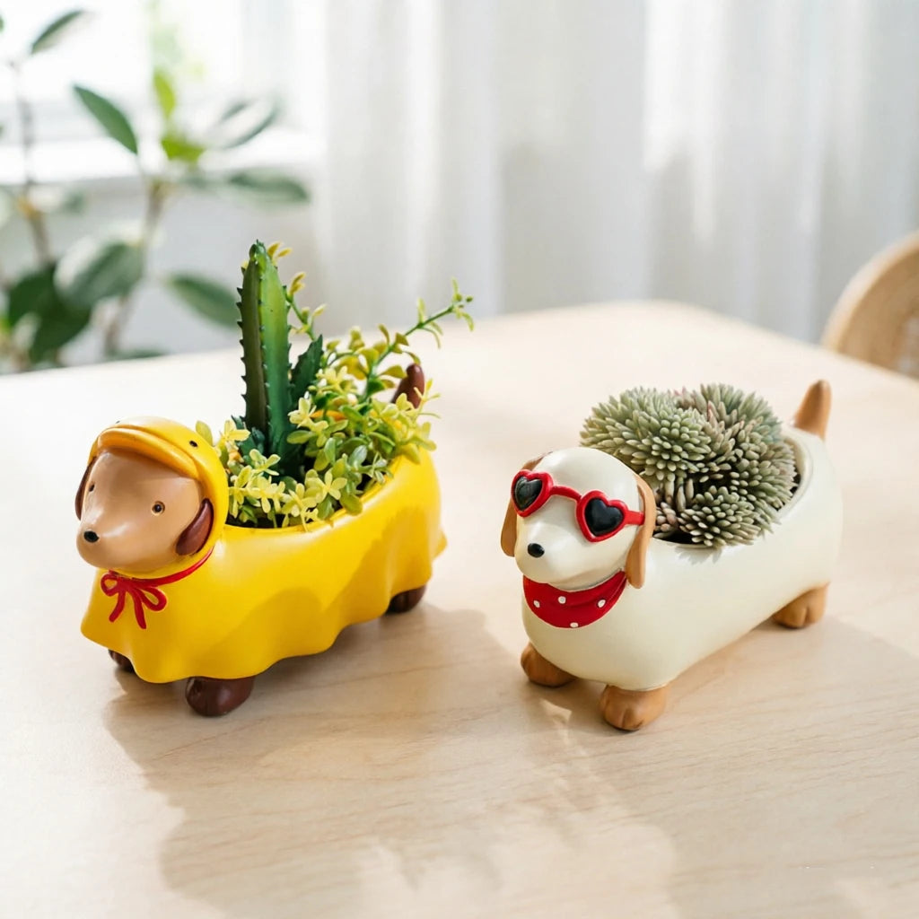 planteur résine chien cartoon mignon succulentes décoration fleur verte Jaune Blanc Rouge