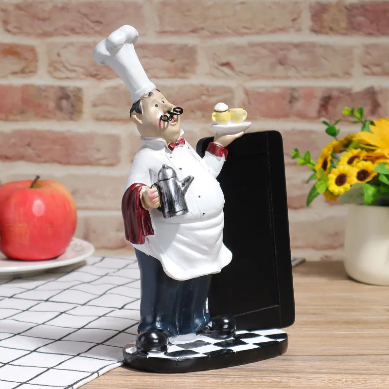 ornement decoratif chef cuisinier tablier blanc chapeau motif carreaux panel coffees pâtisseries cafetière fleurs
