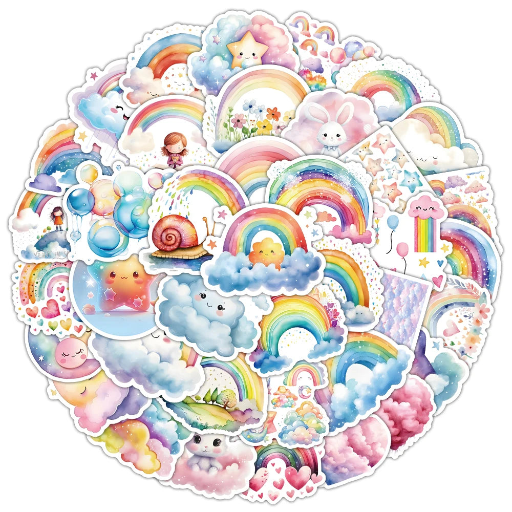 stickers dessin animé multicolores arc ciel nuages étoiles mignons téléphone laptop guitare carnet